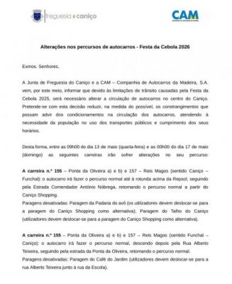 Altera&ccedil;&atilde;o no percurso de autocarros (CAM) - Festa da Cebola 2026