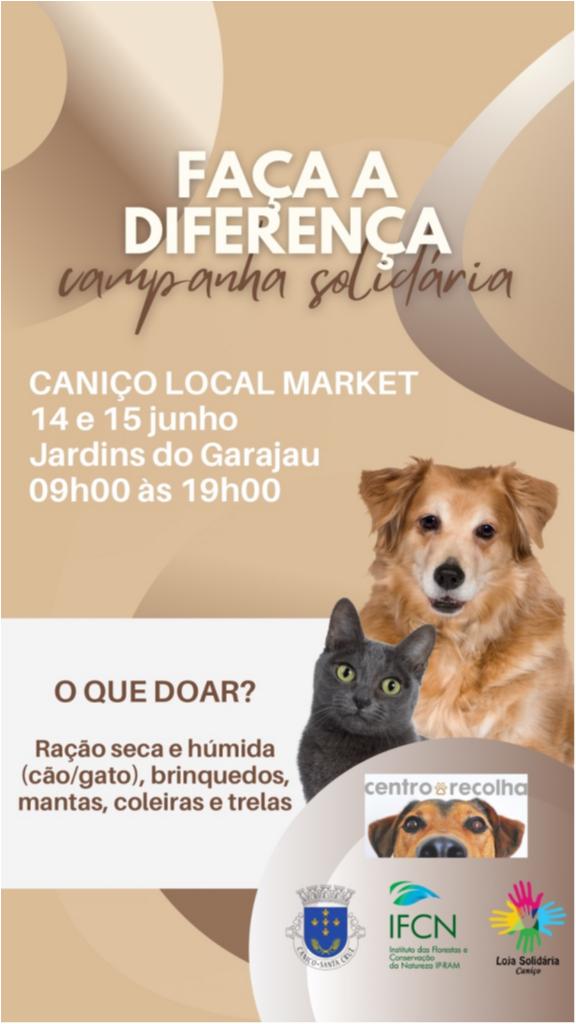 Cartaz - Campanha solidária do evento de junho do Caniço Local Market 2025