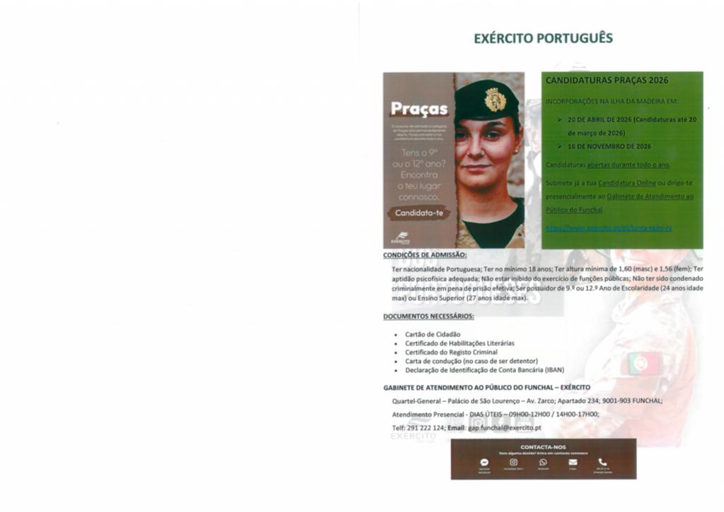 Ex&eacute;rcito Portugu&ecirc;s - Condi&ccedil;&otilde;es e Informa&ccedil;&otilde;es de candidatura